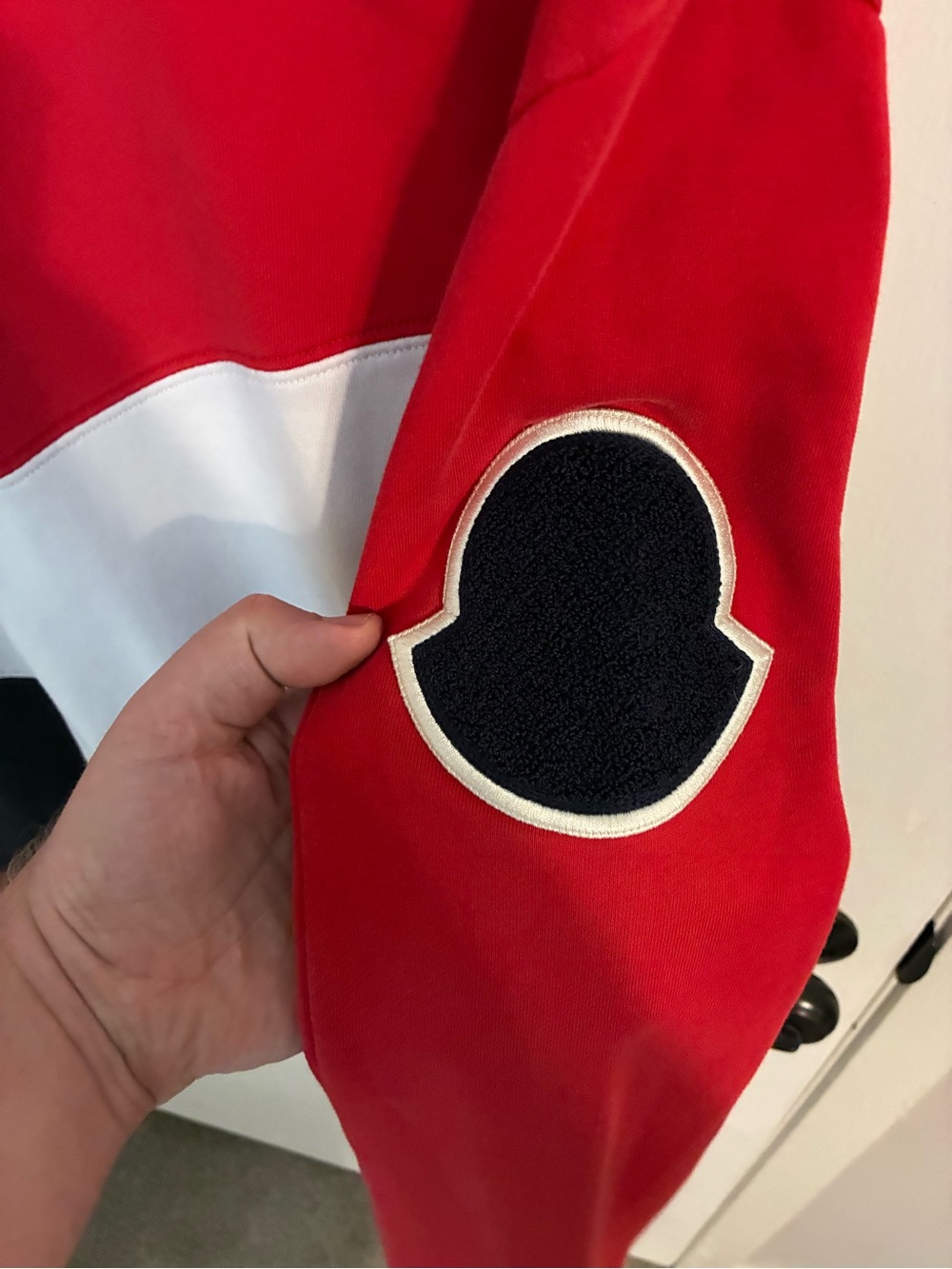 Moncler Men’s Red White and Black Colorblock Hooded Sweatshirt - Picture 3 of 10